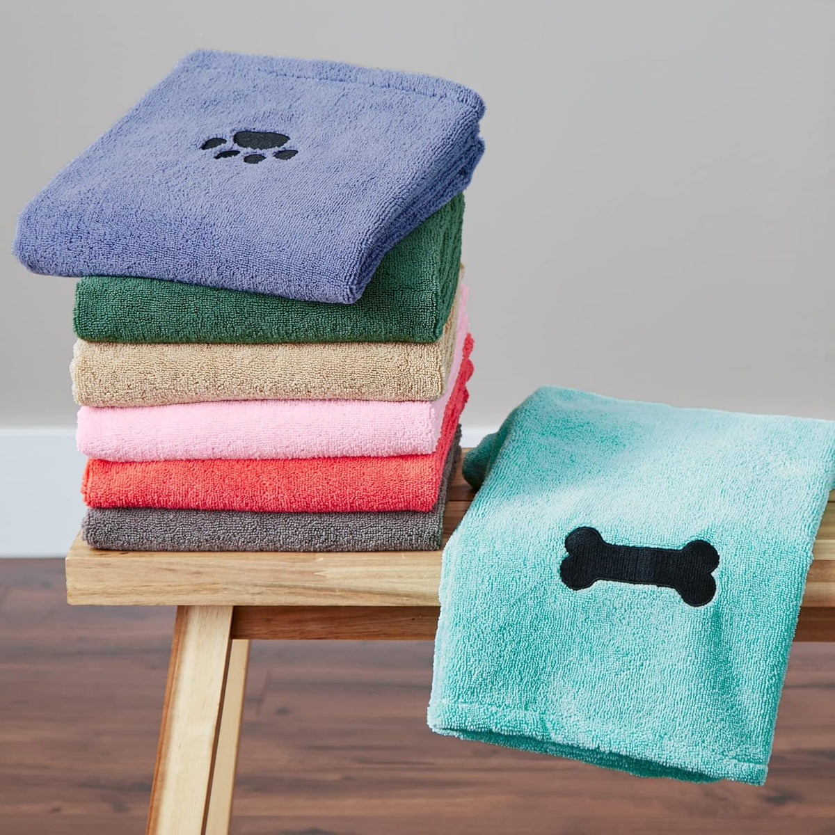 Pet Grooming Towel Collection Absorbent Microfiber X-Large, 41X23.5", Embroidered Taupe